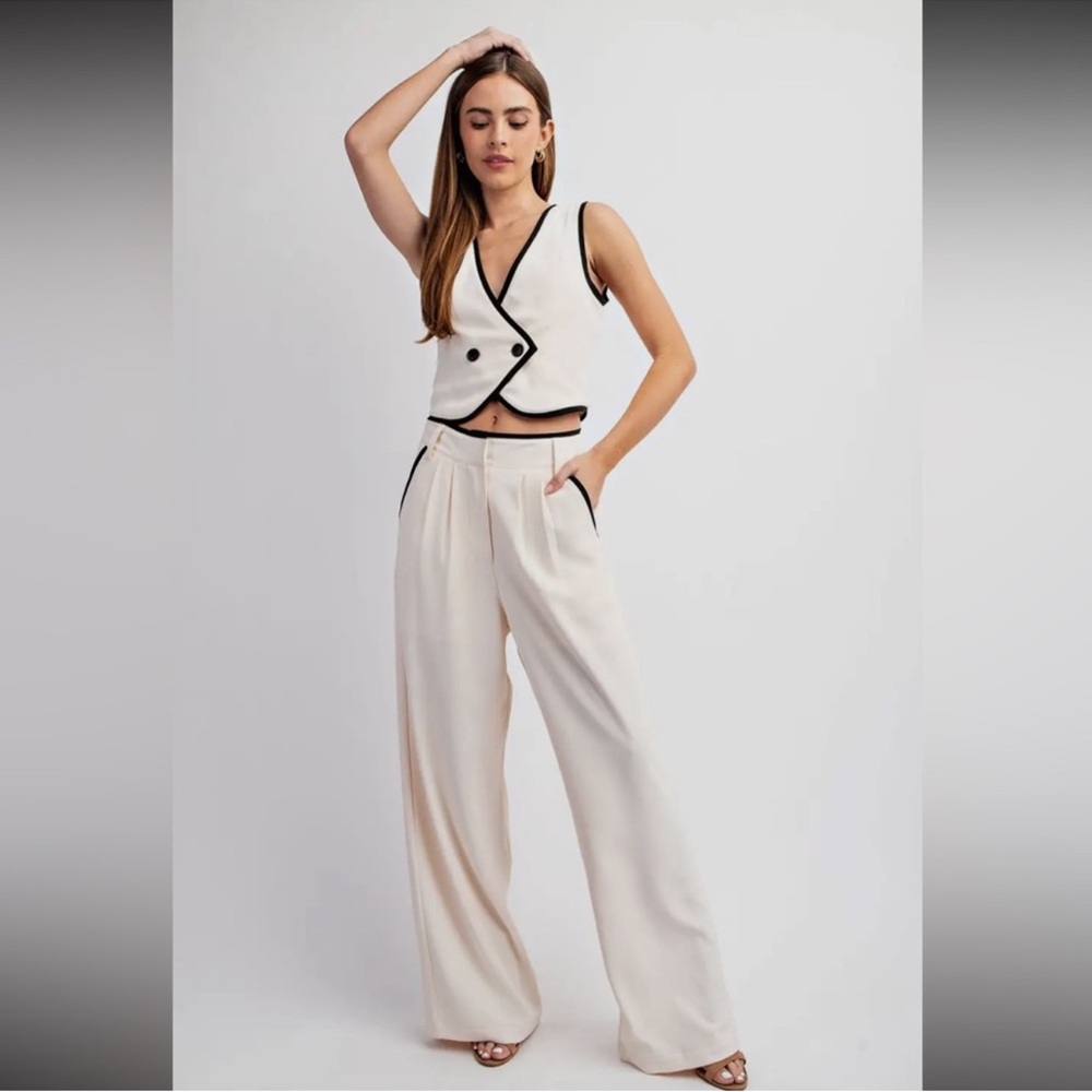 Black and Cream Vest and Pants Set